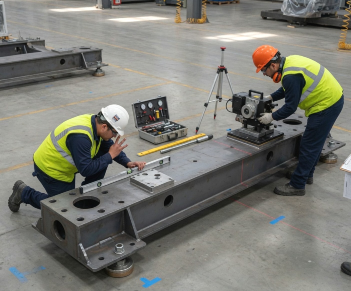 Survey, lifting and alignment for machine relocation